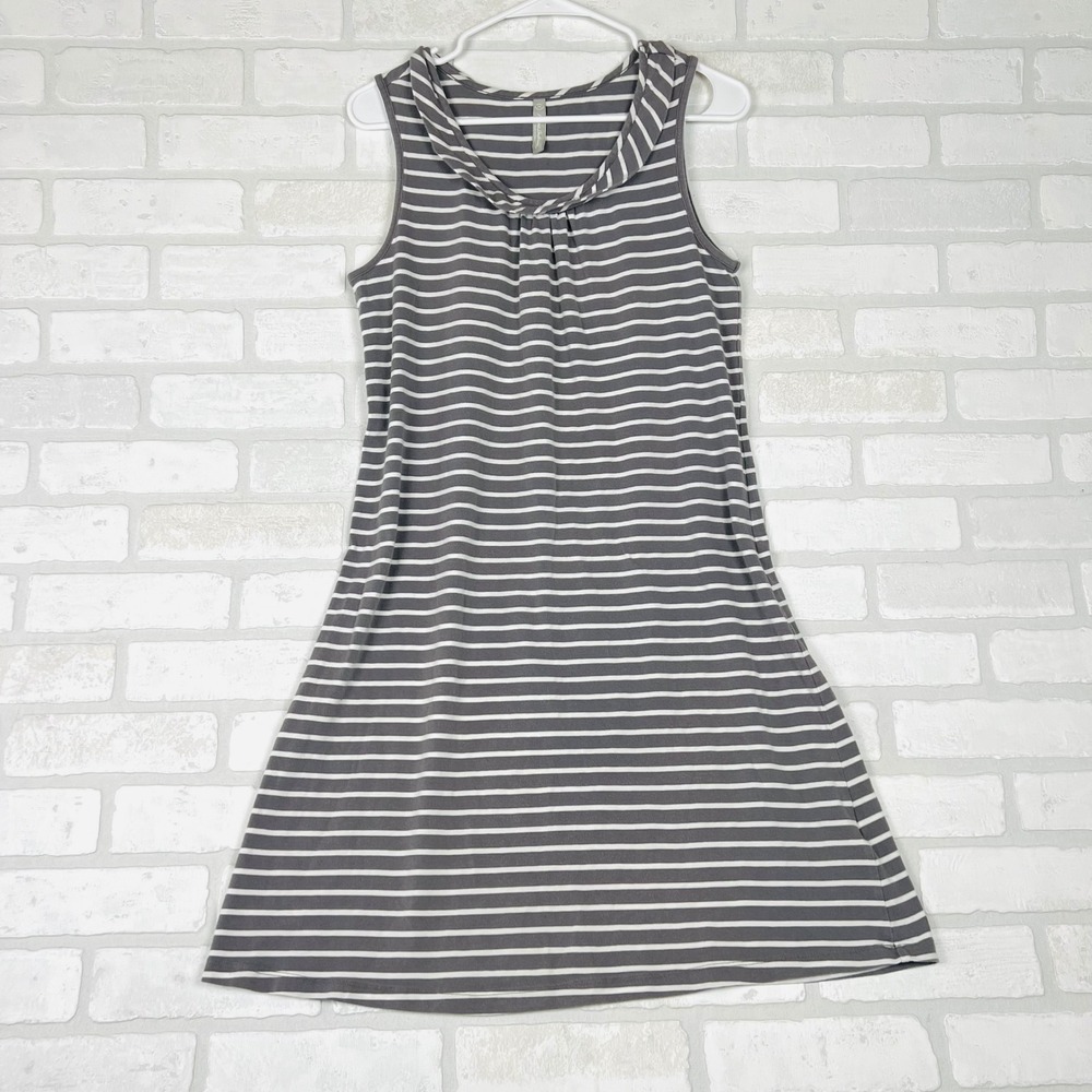 Hanna Andersson Womens Gray White Striped Sleeveless Cowl Neck Shift Dress M